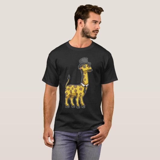 Giraffe als Gentleman met Pet, Stropdas en Mustach T-shirt (Voorkant volledig)