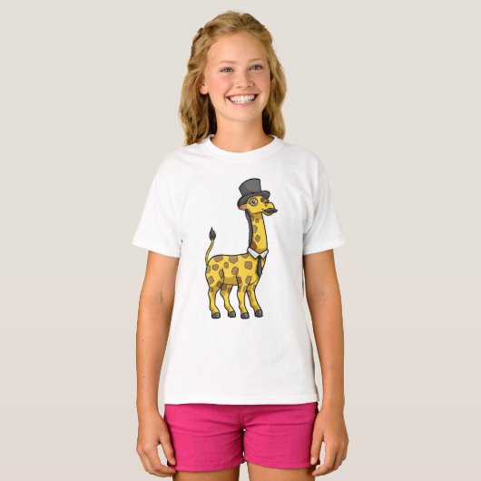 Giraffe als Gentleman met Pet, Stropdas en Mustach T-shirt (Voorkant volledig)