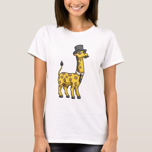 Giraffe als Gentleman met Pet, Stropdas en Mustach T-shirt (Voorkant)