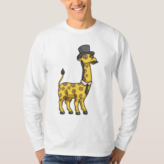 Giraffe als Gentleman met Pet, Stropdas en Mustach T-shirt (Voorkant)