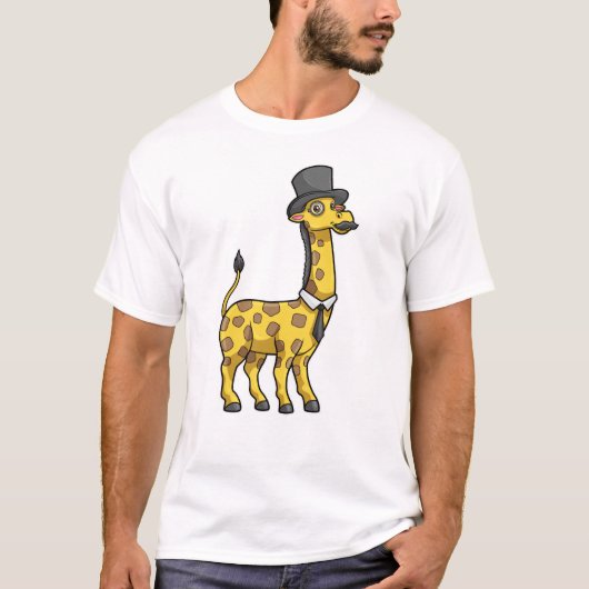Giraffe als Gentleman met Pet, Stropdas en Mustach T-shirt (Voorkant)