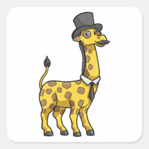 Giraffe als Gentleman met Pet, Stropdas en Mustach Vierkante Sticker