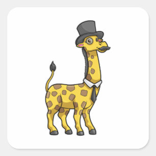 Giraffe als Gentleman met Pet, Stropdas en Mustach Vierkante Sticker