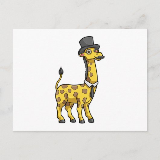 Giraffe als heer met hoed, das en snor briefkaart (Voorkant)