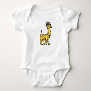 Giraffe als heer met hoed, das en snor romper
