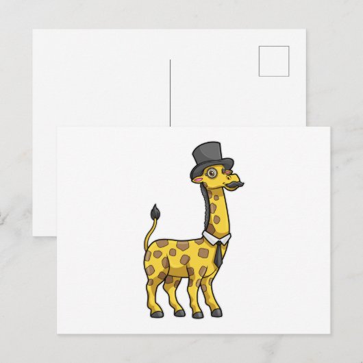 Giraffe als heer met hoed, stropdas en snor briefkaart (Voorkant / Achterkant)