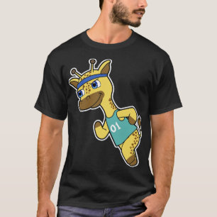 Giraffe als Jogger bij hardlopen met hoofd T-shirt