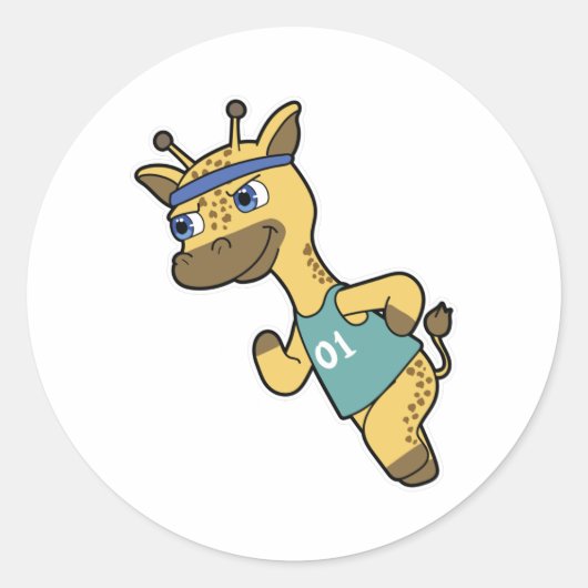 Giraffe als Jogger bij het runnen met hoofdband Ronde Sticker (Voorkant)