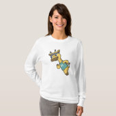 Giraffe als Jogger bij het runnen met hoofdband T-shirt (Voorkant volledig)