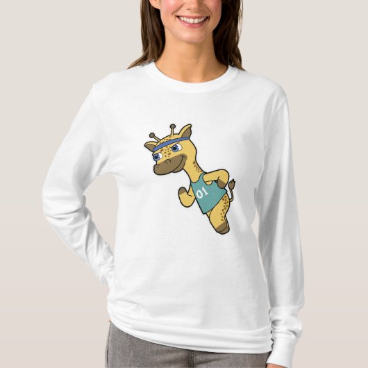 Giraffe als Jogger bij het runnen met hoofdband T-shirt (Voorkant)