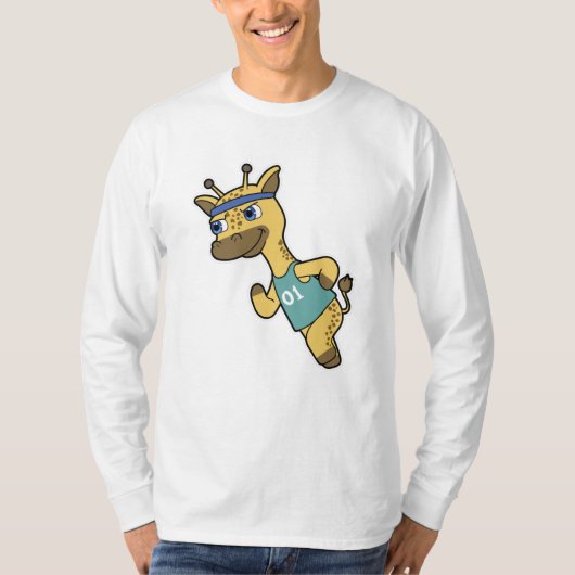 Giraffe als Jogger bij het runnen met hoofdband T-shirt (Voorkant)