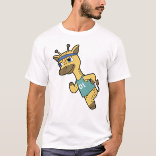 Giraffe als Jogger bij het runnen met hoofdband T-shirt