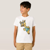 Giraffe als Jogger bij het runnen met hoofdband T-shirt (Voorkant volledig)