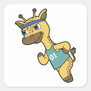 Giraffe als Jogger bij het runnen met hoofdband Vierkante Sticker