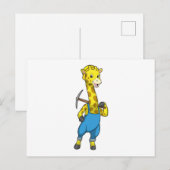 Giraffe als mijnwerker met houweel briefkaart (Voorkant / Achterkant)