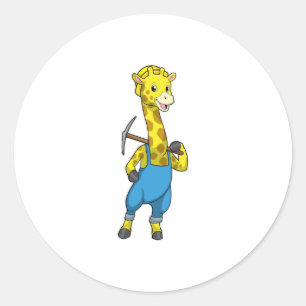 Giraffe als Miner met Pickaxe Ronde Sticker