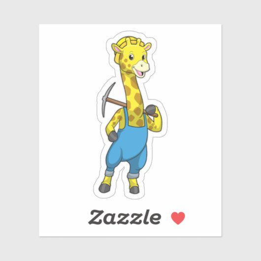 Giraffe als Miner met Pickaxe Sticker (Vel)