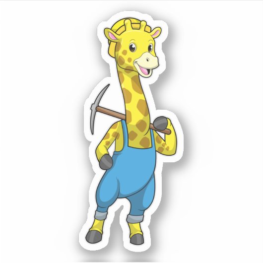 Giraffe als Miner met Pickaxe Sticker (Voorkant)