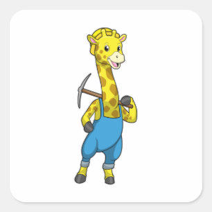 Giraffe als Miner met Pickaxe Vierkante Sticker