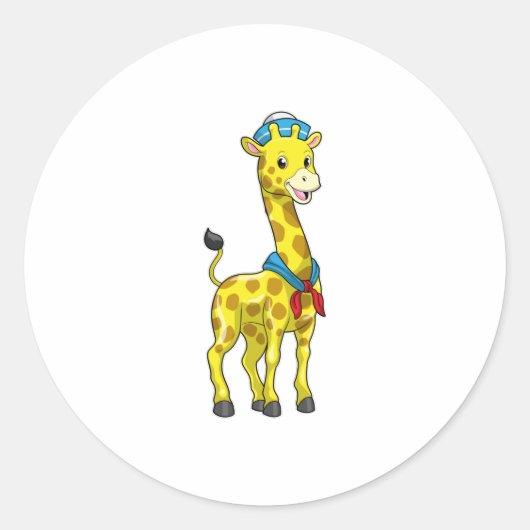 Giraffe als Sailor met Sailor pet Ronde Sticker (Voorkant)