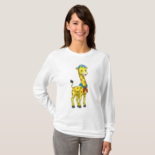 Giraffe als Sailor met Sailor pet T-shirt (Voorkant volledig)