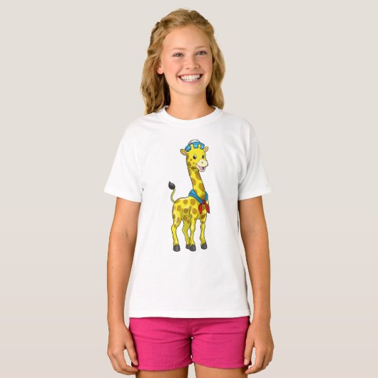 Giraffe als Sailor met Sailor pet T-shirt (Voorkant volledig)