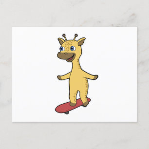 Giraffe als schaatser met skateboard briefkaart