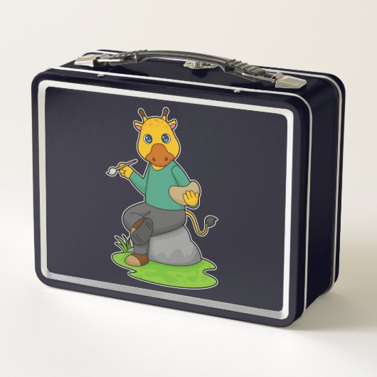 Giraffe als Schilder met de borstel van de Verf (Achterkant)