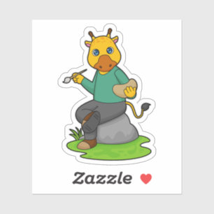 Giraffe als Schilder met de borstel van de Verf Sticker