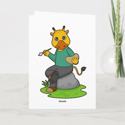Giraffe als schilder met penseel kaart (Achterkant)
