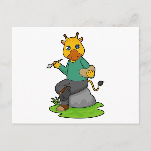 Giraffe als Schilder met Schilderkwast Briefkaart (Voorkant)