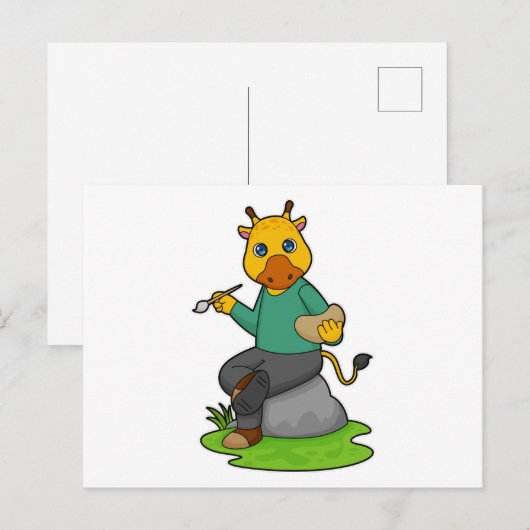 Giraffe als schilder met verfkwast briefkaart (Voorkant / Achterkant)