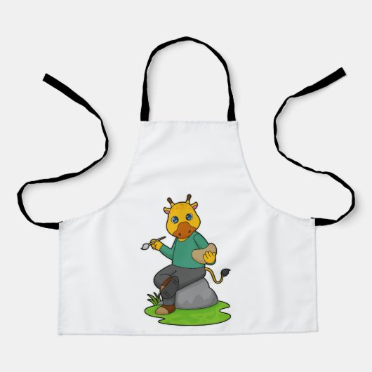 Giraffe als schilder met verfkwast schort (Voorkant)