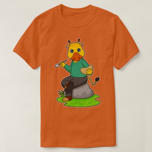 Giraffe als schilder met verfpenseel t-shirt (Design voorkant)
