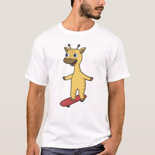 Giraffe als Skater met Skateboard T-shirt (Voorkant)