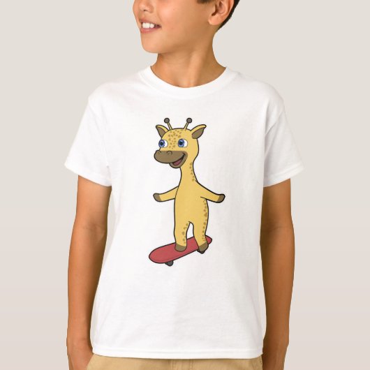 Giraffe als Skater met Skateboard T-shirt (Voorkant)