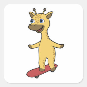 Giraffe als Skater met Skateboard Vierkante Sticker