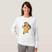 Giraffe als student met rugzak t-shirt (Voorkant volledig)