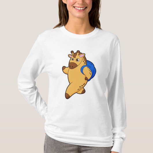 Giraffe als student met rugzak t-shirt (Voorkant)