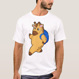 Giraffe als student met rugzak t-shirt