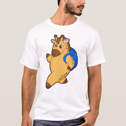 Giraffe als student met rugzak t-shirt (Voorkant)