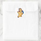 Giraffe als student met rugzak vierkante sticker (Tas)