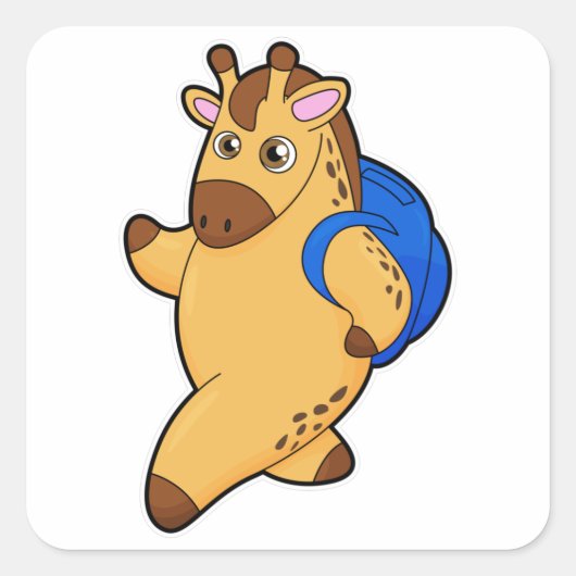 Giraffe als student met rugzak vierkante sticker (Voorkant)