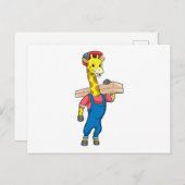 Giraffe als timmerman met hout briefkaart (Voorkant / Achterkant)