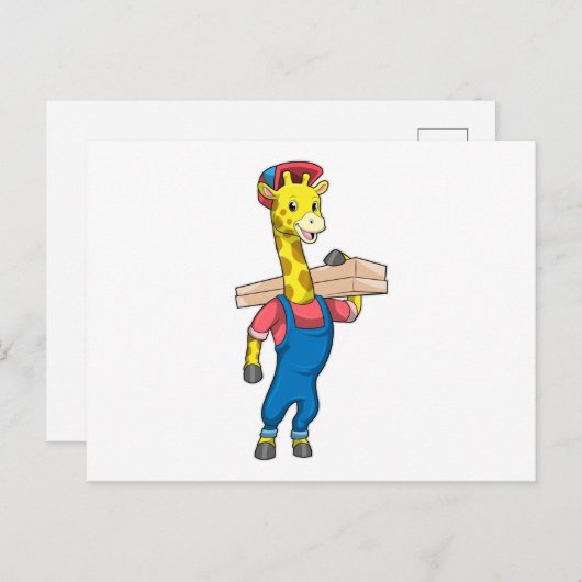 Giraffe als timmerman met hout briefkaart (Voorkant / Achterkant)