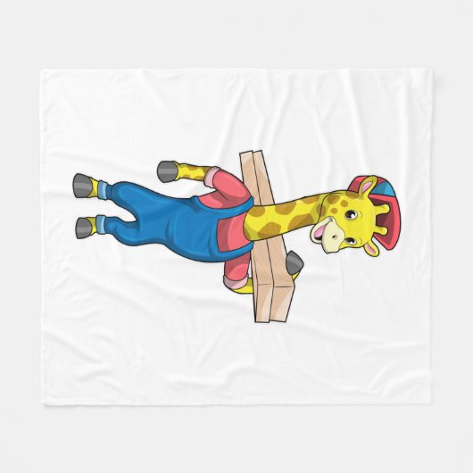 Giraffe als timmerman met hout fleece deken (Voorkant (Horizontaal))