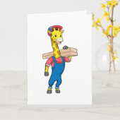 Giraffe als timmerman met hout kaart (Gele Bloem)