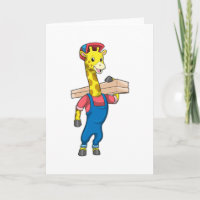 Giraffe als timmerman met hout