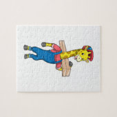Giraffe als timmerman met hout legpuzzel (Horizontaal)
