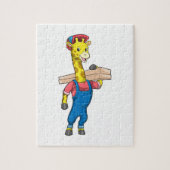 Giraffe als timmerman met hout legpuzzel (Verticaal)